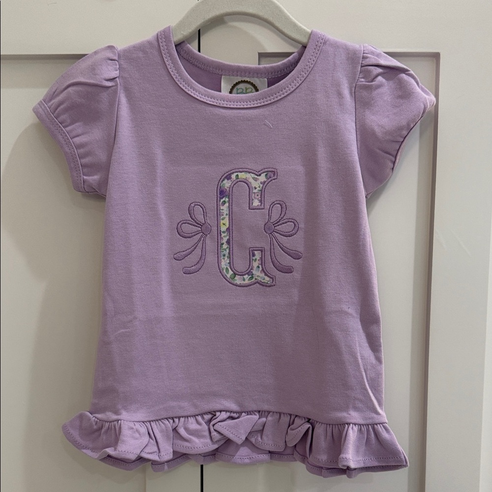Blanke Boutique Lavender Ruffle Hem ‘C’ Appliqué Shirt 18M NWOT